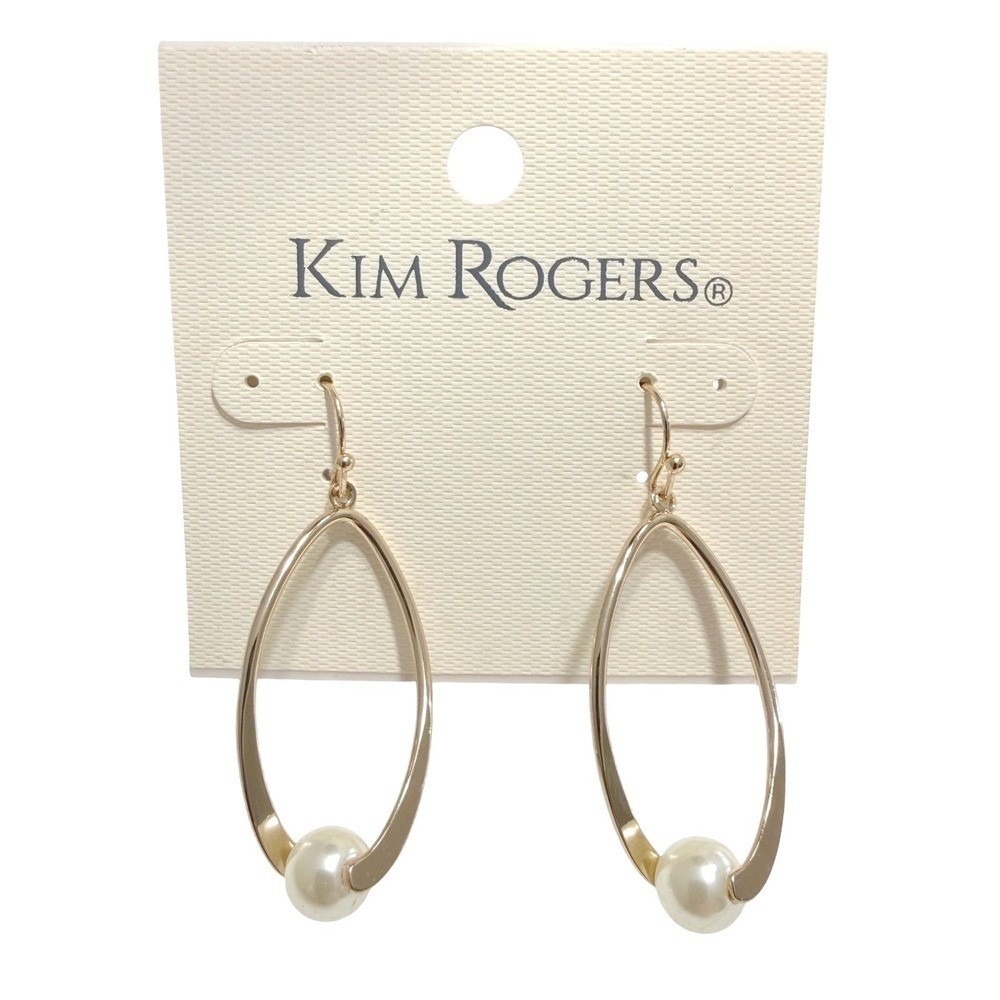 Kim Rogers Earrings Gold Tone Oval Drop With Faux Pearl Classic Jewelry